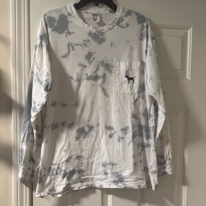 Victoria's Secret White and Gray Tie-Dye Long Sleeve Tee